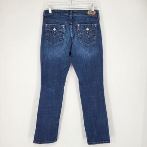 Levis 505 Straight Leg Jeans High Rise Fold Over Button Pocket Dark Wash 29